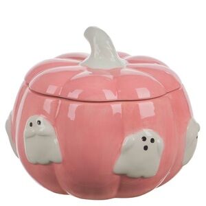Pink Pumpkin Ceramic Jar with Ghosts